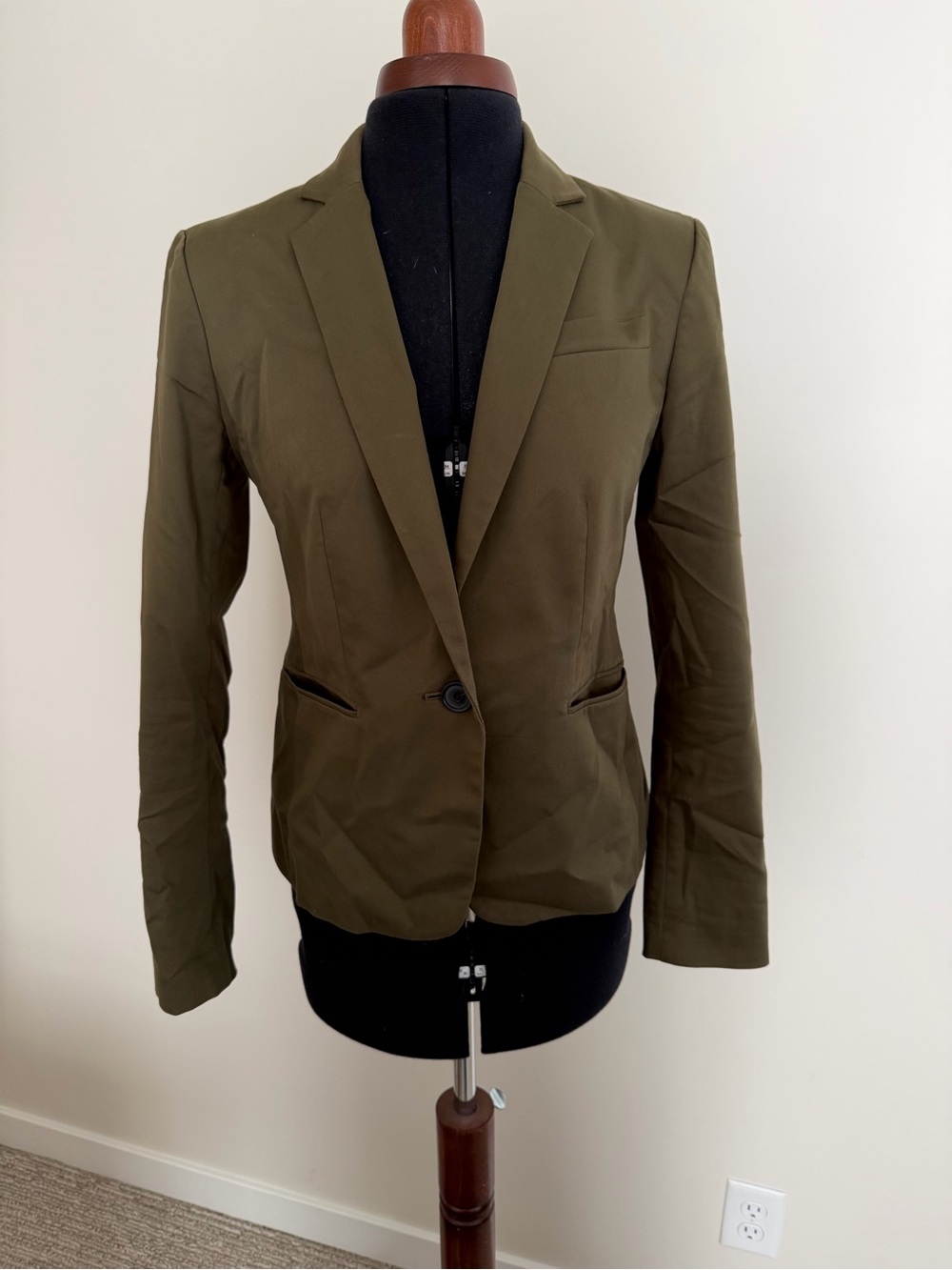 Ann Taylor Olive Green Single-Button Tailored Blazer